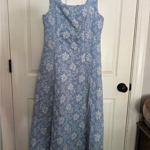 Blue and White Sleeveless Maxi Sundress for Weddings